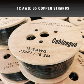 Cableague 12/2 Low Voltage Landscape Lighting Wire 250ft 12AWG*2C Waterproof Conductor Outdoor Direct Burial 250 feet Black