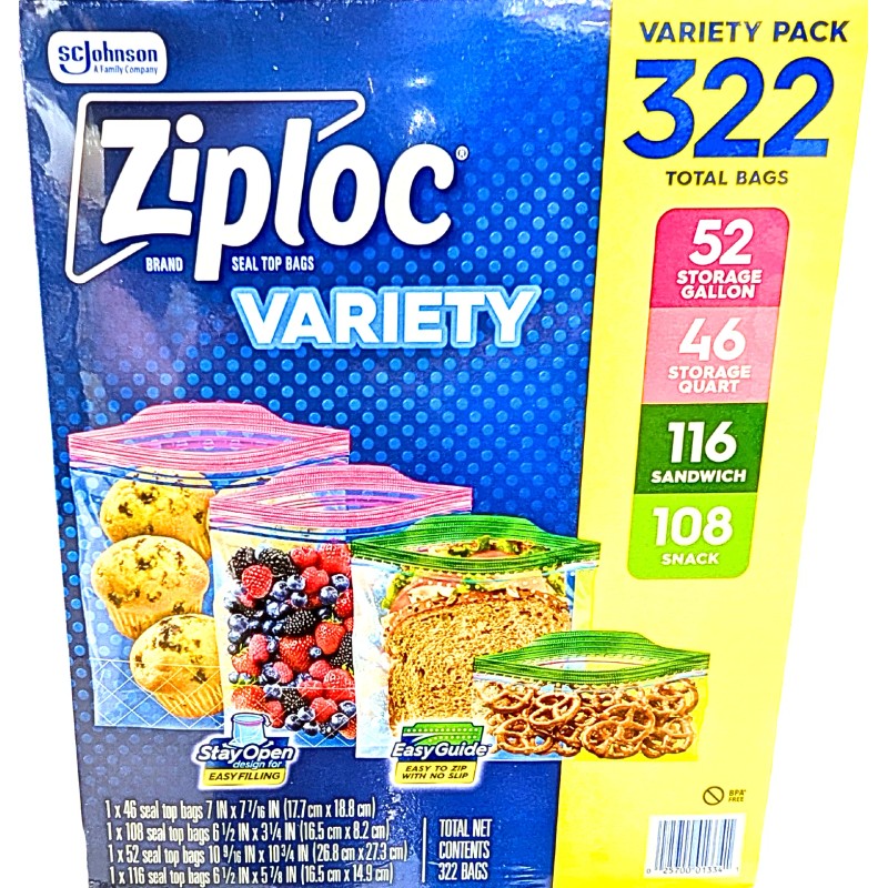 Ziploc Seal Top Bags Variety Pack Gallon Quart Sandwich Snack