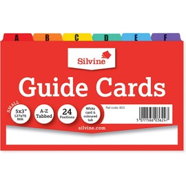 Silvine 5x3" Guide Cards in plain white, Tabbed A-Z. Ref 853 (126 x 76mm)