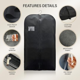 WEDCOVA UK Suit Bags for Men Women Clothes Covers Protector Bags Suit Covers Garment Bags (3, Black)