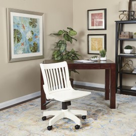 OSP Home Furnishings Deluxe Wood Bankers Armless Desk Chair with Wood Seat, White, (101WHT)