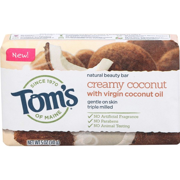 Tom's of Maine Natural Beauty Bar Soap, Creamy Coconut With Virgin Coconut Oil, 5 oz.