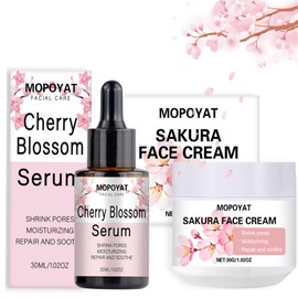 Cherry Blossom Face Serum & Face Cream, Cherry Blossom Whitening Face Serum, Cream for Brightening and Soothing the Skin, Reduce Acne, High Moisturization, Reduce Pores
