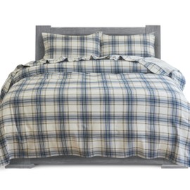 Elegant Comfort Soft 4-Piece 100% Turkish Cotton Flannel Sheet Set - Premium Quality, Deep Pocket Fitted Sheet, Ultra Soft, Cozy Warm Flannel Sheets - Full, Plaid-Navy/Aqua