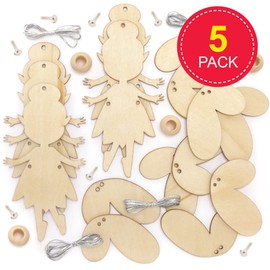 Baker Ross FE861 Winter Fairy Wooden Puppet - Pack of 5, Make Your Own Wooden Puppets, Puppets for Kids, Wooden Crafts for Kids to Assemble and Decorate