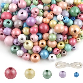 TOAOB 600 Pieces Natural Round Colourful Wooden Beads Set 6 mm to 14 mm Mixed Size Round Wooden Beads Crafts with Hole for DIY Jewellery Making