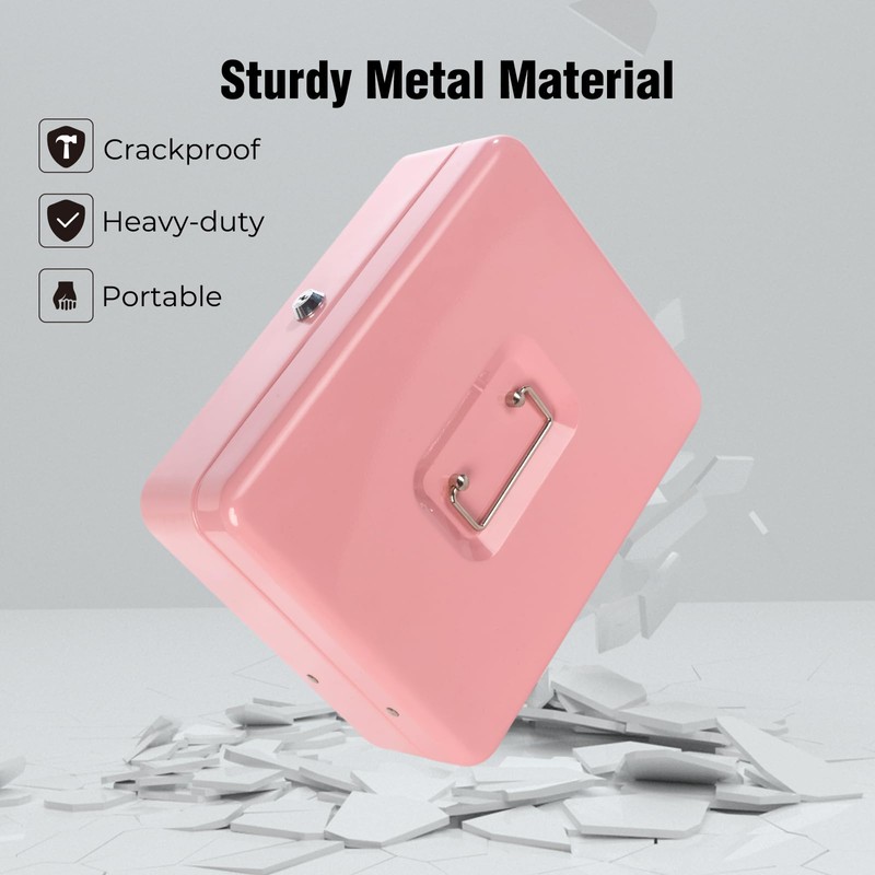 Cash Box with Money Tray and Key Lock, Money Box