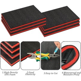 6 Pack Tool Box Foam Inserts for Cases, 22 x 18 x 1 Inch Tool Box Liner Polyethylene Tool Foams Sheets, Toolbox Kaizen Organizer and Storage Tool Shadow (6 Pcs Foam, Red & Black)
