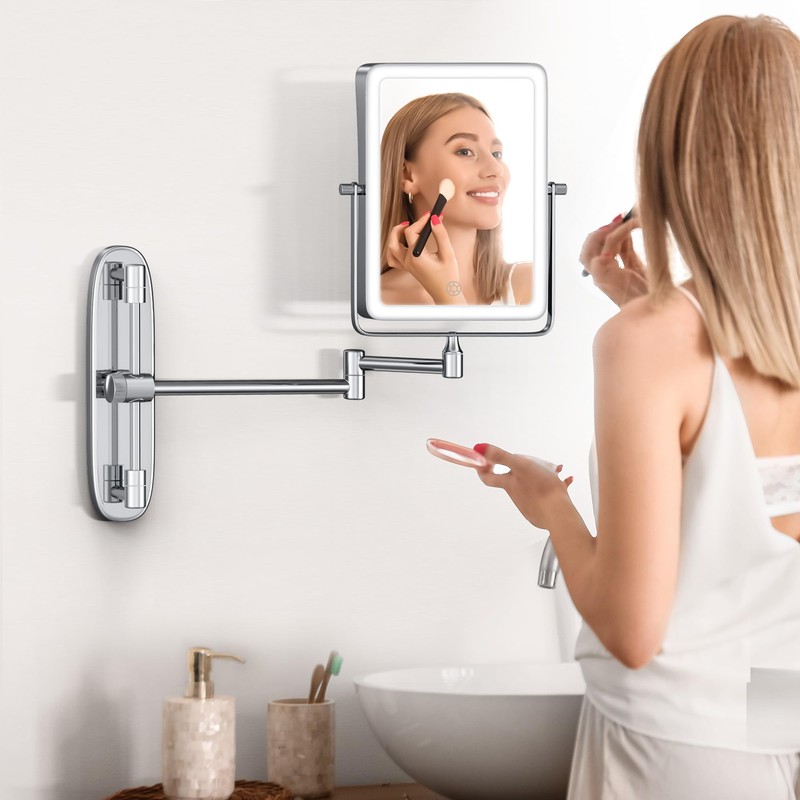 Wall Mounted Lighted Makeup Mirror, Rectangle Double Sided 1X/7X Magnifying