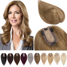 SEGOHAIR Hair Toppers for Women Real Human Hair No Bangs 7 * 13 CM Silk Base Clip In Topper Hairpieces Wiglet Top Hair Pieces for Women With Thinning Hair -8 Inch Light Brown