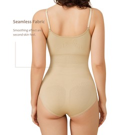 BRABIC Bodysuit Shapewear for Women Tummy Control Panties Seamless Sleeveless Tops V-Neck Camisole Jumpsuit - beige - XS/S