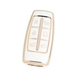 SK CUSTOM White TPU Gold Edge Smart Key Fob Case Protective Cover Compatible with Hyundai Genesis G80 GV80 2021-2022 6 Button Keyless Entry Remote Accessories(6A Type)