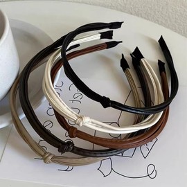Headband Thin Faux Leather PU Leather Headband Knot Headband Hair Hoop Hair Accessories (Off White, One Size)