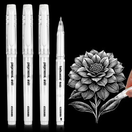 GEEHUA 4pcs White Gel Pen Set, 1mm Highlight Fine Liner Pen White Line Drawing Pen Quick Dry Ballpoint Pen Highlight Pens for Art Drawing Sketching Writing Artists Black Paper Design Supplies