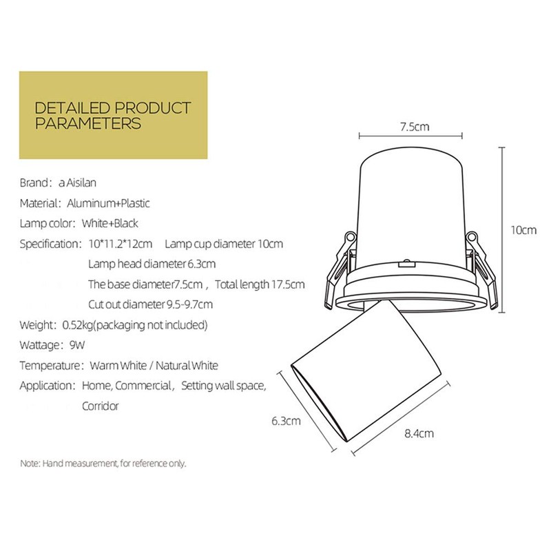 Aisilan LED Transformer Downlight Round Extendable Rotatable Bendable Recessed Spot