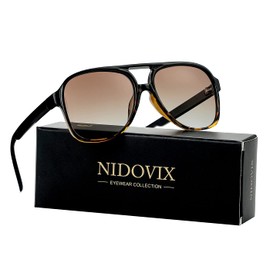 Polarized Classic Vintage Aviator Sunglasses for Men Women Large Frame Retro 70s Sunglasses (Black&Tortoise/Gradient Brown)
