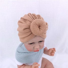 Sugarmelon Silk Satin Lined Turban Hat for Babies Infant Toddler Girls Boys Bonnet Newborn Cotton Beanie Little Kids Shower Caps (0-6M, 006 Rib Camel)