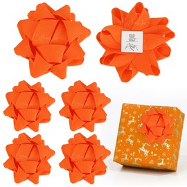 LiBongTa 4.5 Inch Orange Bow for Gift Grosgrain Ribbon Present Bow, Christmas Bow for Gift Wrapping, Decorative Bow, Self Adhesive Bows, Gift Bow Assortment, Pack of 6