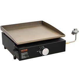 Commercial Griddle, 16.9" Heavy Duty Manual Flat Top Griddle, Countertop Gas Grill with Non-Stick Cooking Plate, Steel LPG Gas Griddle, 1-Burner Restaurant Portable Grill - 13,000 BTU