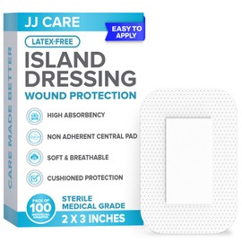 JJ CARE Adhesive Island Dressing [Pack of 100], 2x3 Sterile Bordered Gauze, Breathable Island Wound Dressing, Individually Wrapped Adhesive Gauze Bandages with Non-Stick Central Pad