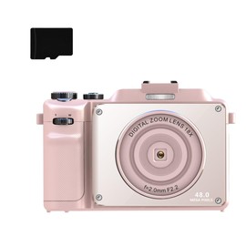 48MP 4K Digital Camera, 18X Digital Zoom, Built-in Fill Light, Anti-shake, Auto Focus, Dual Camera with 32GB TF Card (Pink)