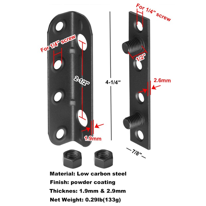 GBGS 8 Pack Black Bed Rail Brackets,4-1/4" x 1" Non-Mortise