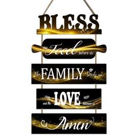 Jacriah Farmhouse Kitchen Signs Wall Decor, Bless the Food Before Us Sign, Rustic Dining Room Wall Plaque, Black Gold Kitchen Decor and Accessories, Country Kitchen Decor, Large Inspirational Wall Art