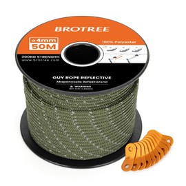 BROTREE Tent Guy Rope 4mm 50m Reflective Guy Line Heavy Duty Guide Rope with 10Pcs Aluminum Tensioners for Tent Gazebo Awning Camping (Army Green)
