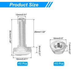 PATIKIL M8x30 Hammer Head Bolt T Screw, 10 Pcs T Slot Drop in Bolt Hammer Head Bolts with 10 Pcs Hexagon Flange Nuts for 2020 Series European Standard Aluminum Profile