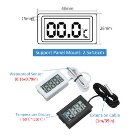 2 Minitermómetros Digitales para Interior/exterior con Sonda, Monitor Electrónico de Temperatura, Termómetro para Congelador, para Pecera, Refrigerador, Incubadora, Etc.(Negro * 2)