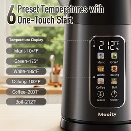 Mecity Electric Kettle Touch Screen Temperature Control Water Boiler, No Plastic Contact with Water. 6 Preset Temperature Programs, 2 Hours Keep Warm, 1.7 Liter Dark Grey