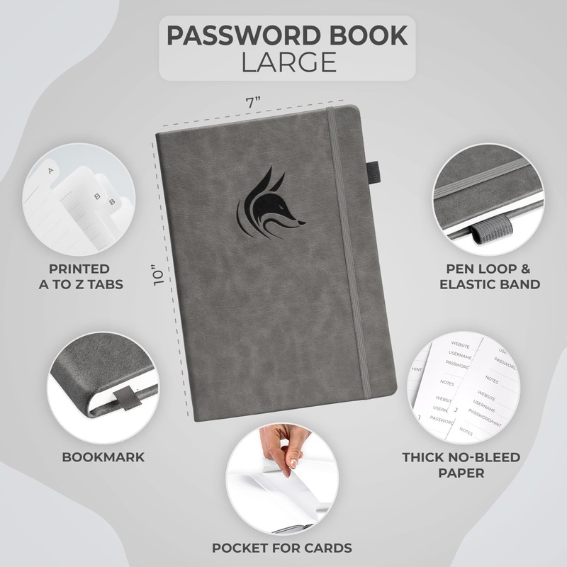 Clever Fox Password Book with alphabetical tabs. Internet Address Organizer