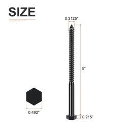 DTGN 5/16" x 5" Hex Lag Bolts - 10 Pack - for Woodworking, Furniture - 304 Stainless Steel Partial Thread Hexagon Head Lag Screws for Wood - Black