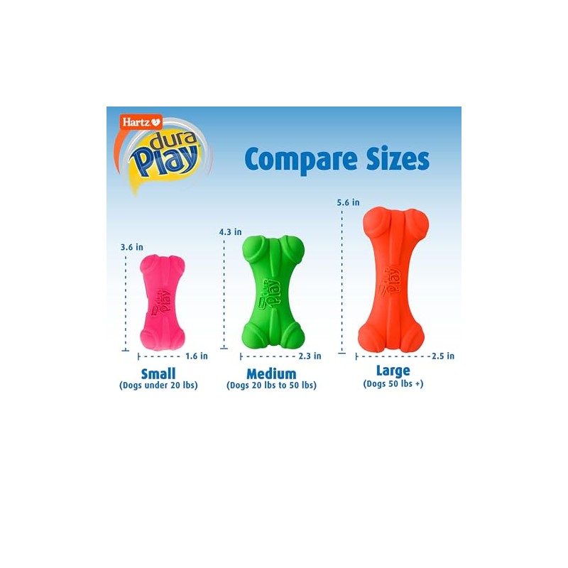 Hartz DuraPlay Bone Squeaky Latex Dog Toy, Large, 3 Pack