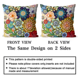 Snycler Boho Floral Throw Pillow Covers Set of 2 Colorful Boho Flower Decorative Cushions Pillowcase for Bedroom Sofa Home Decor, 16x16 Inch, Velvet, Short Plush