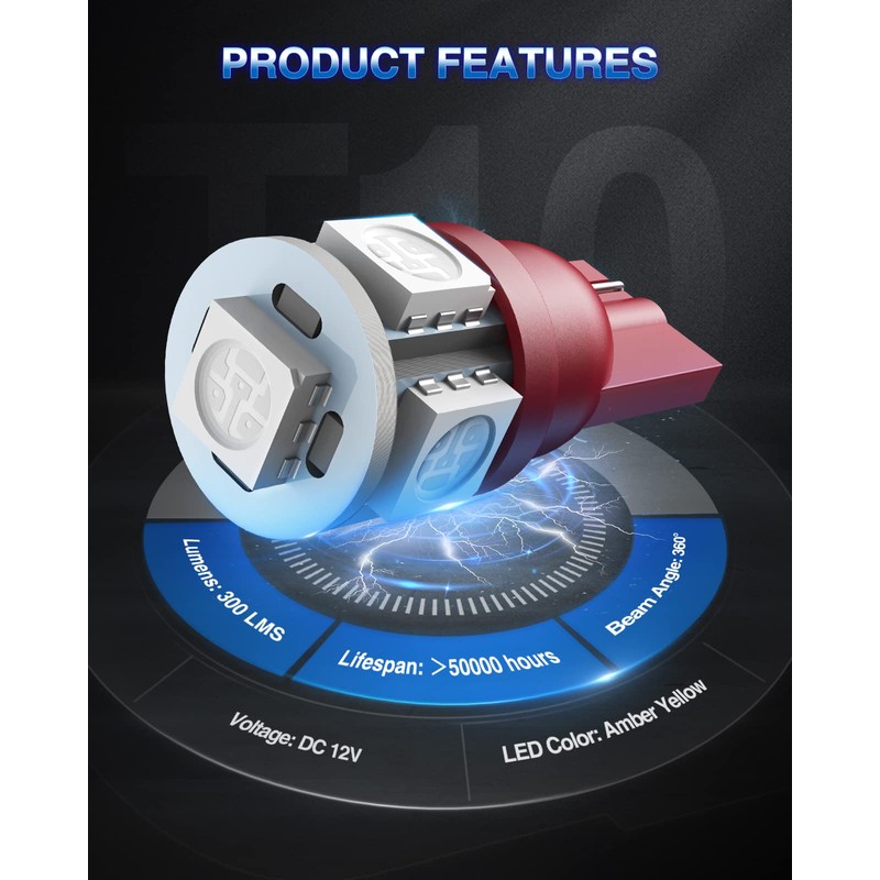 Marsauto 194 LED Bulb Brilliant Red 168 T10 2825 5SMD