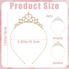 4 PCS Princess Crown Tiara for Women, Silver Sparkly Glitter Rhinestone Crown Headband Crystal Metal Headpiece Hair Band for Girls Women Wedding Bridal Shower Prom Hair Accessories (Gold & Silver)