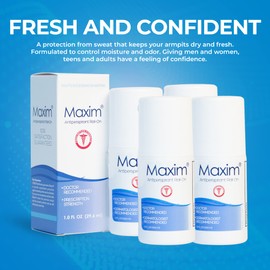 Maxim Clinical Strength Antiperspirant Deodorant for Women & Men, Anti-Sweat Deodorant, Prevent Sweat Armpits, Underarm Sweat Block Treatment, Protection to Keep Dry & Odor Free (4 Pack)