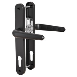 Bwintech Black UPVC Door Handle Set, 92 mm Backset, 210 mm Screw Hole Spacing, 243 mm Plate Length, Suitable for Outdoor Door, Patio Door, Front Door
