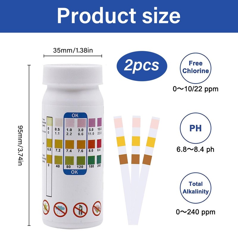 100 Pcs Hot Tub PH Test Strips,3 in 1 Water