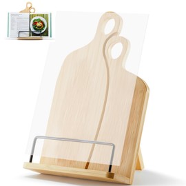 Bamboo Cookbook Stand for Your Kitchen Counter, Adjustment Recipe Book Holder with Acrylic Splashe Guard, 11.8X 7.8X 2.3 inch (30x 20x 6cm)