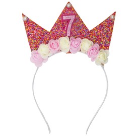 7th Birthday Decorations for Girls 7th Birthday Headband Flower Birthday Crown for Girls Glitter Hair Band Happy Birthday Decorations Cute Flowers Crown for Princess Girl Baby Show Toddler Photography