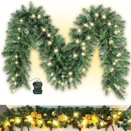 2.7m Guirnalda Navideña con 30 LED Luces, Guirnalda de Navidad de Ratán Artificial, Guirnaldas Navideñas Decorativas para Colgar en la Puerta Delantera, para Chimeneas, Escaleras, Decoración del Hogar