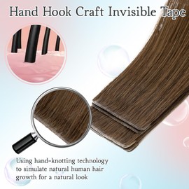 TESS Invisible Tape In Hair Extensions Human Hair Brown Injected Tape Seamless Real Hair Straight 10 Pcs 25G - #04Y Medium Brown - 18 Inch