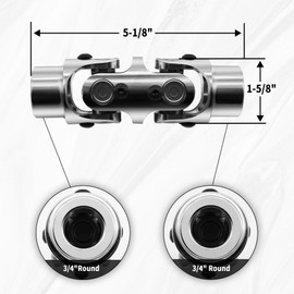 Ovabeyna 3/4"Round X3/4"Round Chrome Double U Joint Steering Universal Joint DOUBLE U Joint Shaft,Total Length: 5-1/8"