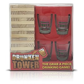 Drunken Tower Wooden Tipsy Adult Party Drinking Game with 4x Shot Glasses Gift Novelty