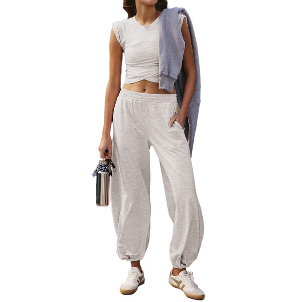 Glamaker Women's Two Piece Athletic Sets Casual Workout Sleeveless Cropped