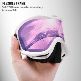 JULI Kids Ski Goggles,Snow Snowboard Goggles Boy Girl Snowmobile Skiing Skating Age 3-8 (White Frame/Purple Sapphire Lens)