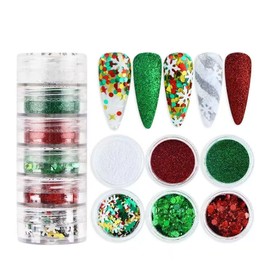 12 Grids Christmas Nail Sequins Glitter Powder 3D Snowflake Xmas Tree Glitter Flake Nail Art Design Winter Nail Supplies Decorations Charms Nails Art Stickers for Women DIY Manicure
