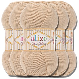 Alize Baby Best Turkish Premium Wool Made of Cotton and Acrylic, 5 x 100 g, Plain Hand Knitting Yarn, Knitting Yarn, Plain Baby Wool for Crocheting, Knitting Scarves (Honey 310)